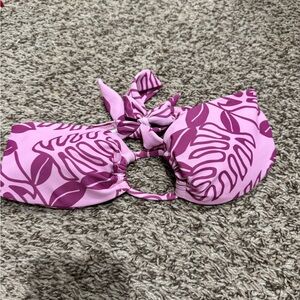 Pink Leaf Print Bikini Top